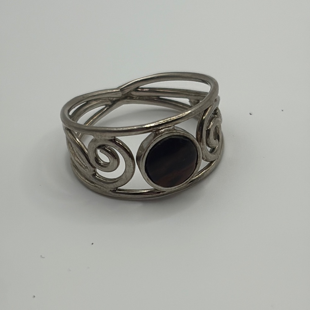 Vintage Silver Ring with Deep Brown Tones Stone Size 8